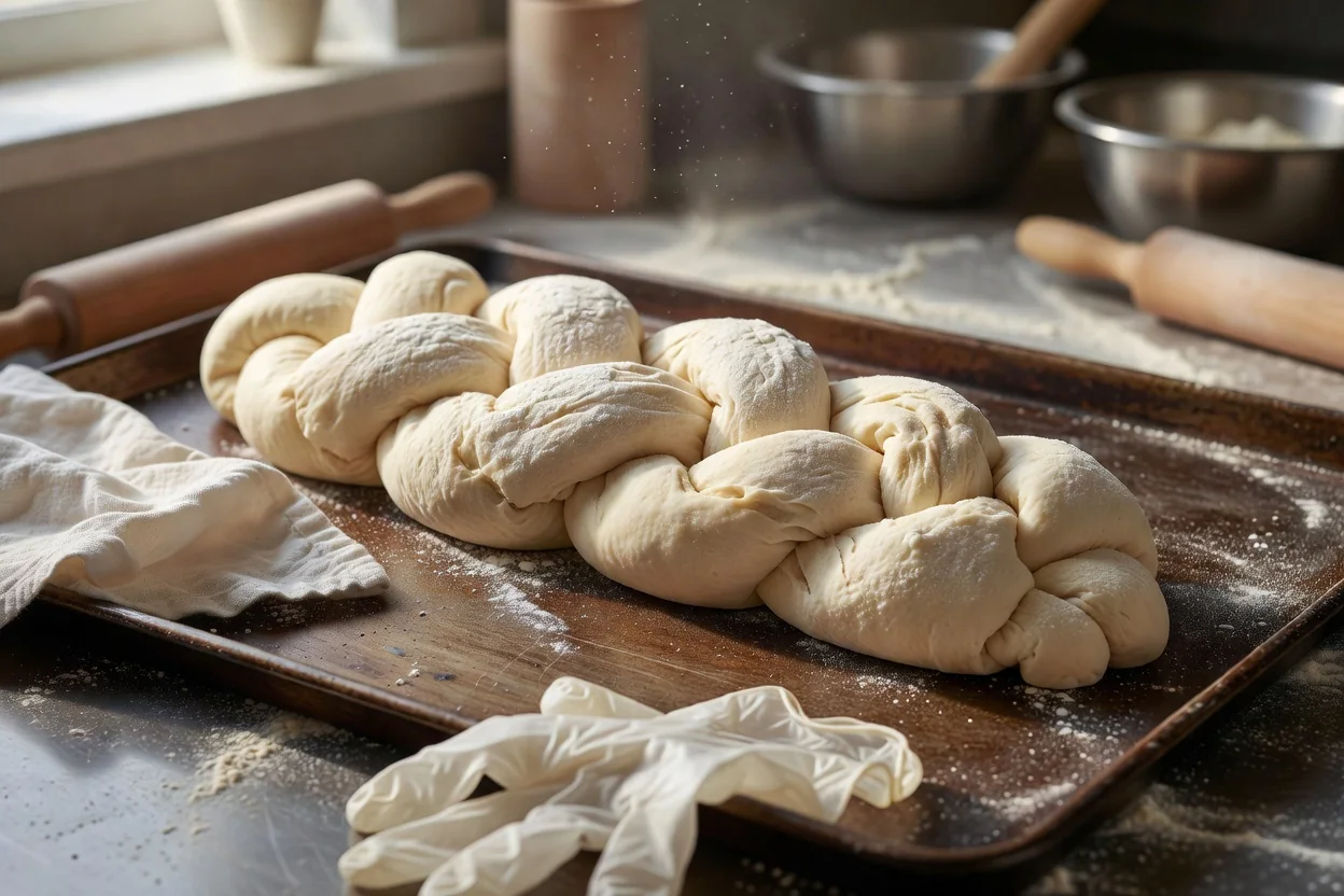 Learning the six-strand braid at the challah workshop