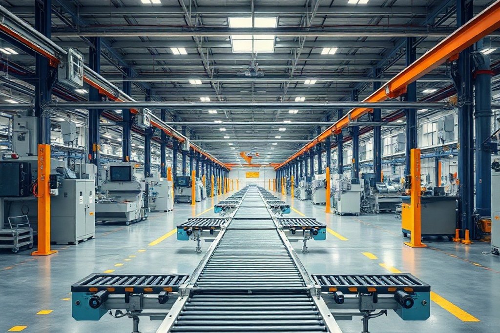 Empty production line inside an Israeli factory