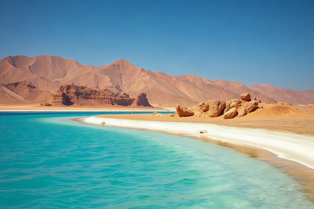 Dead Sea shoreline with salt formations