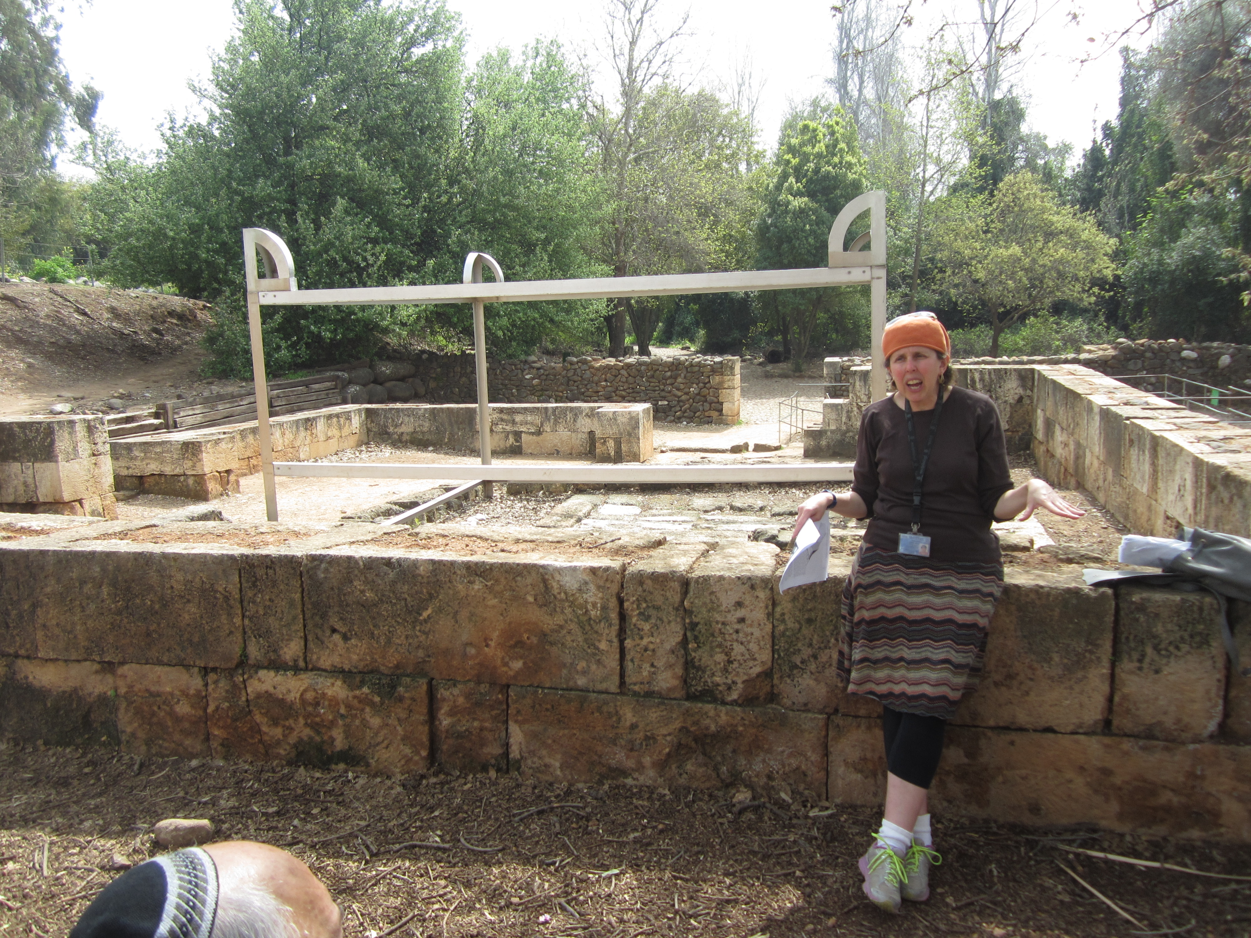 Shulie Mishkin, our guide, at the Jewish altar on Tel Dan archeological stie